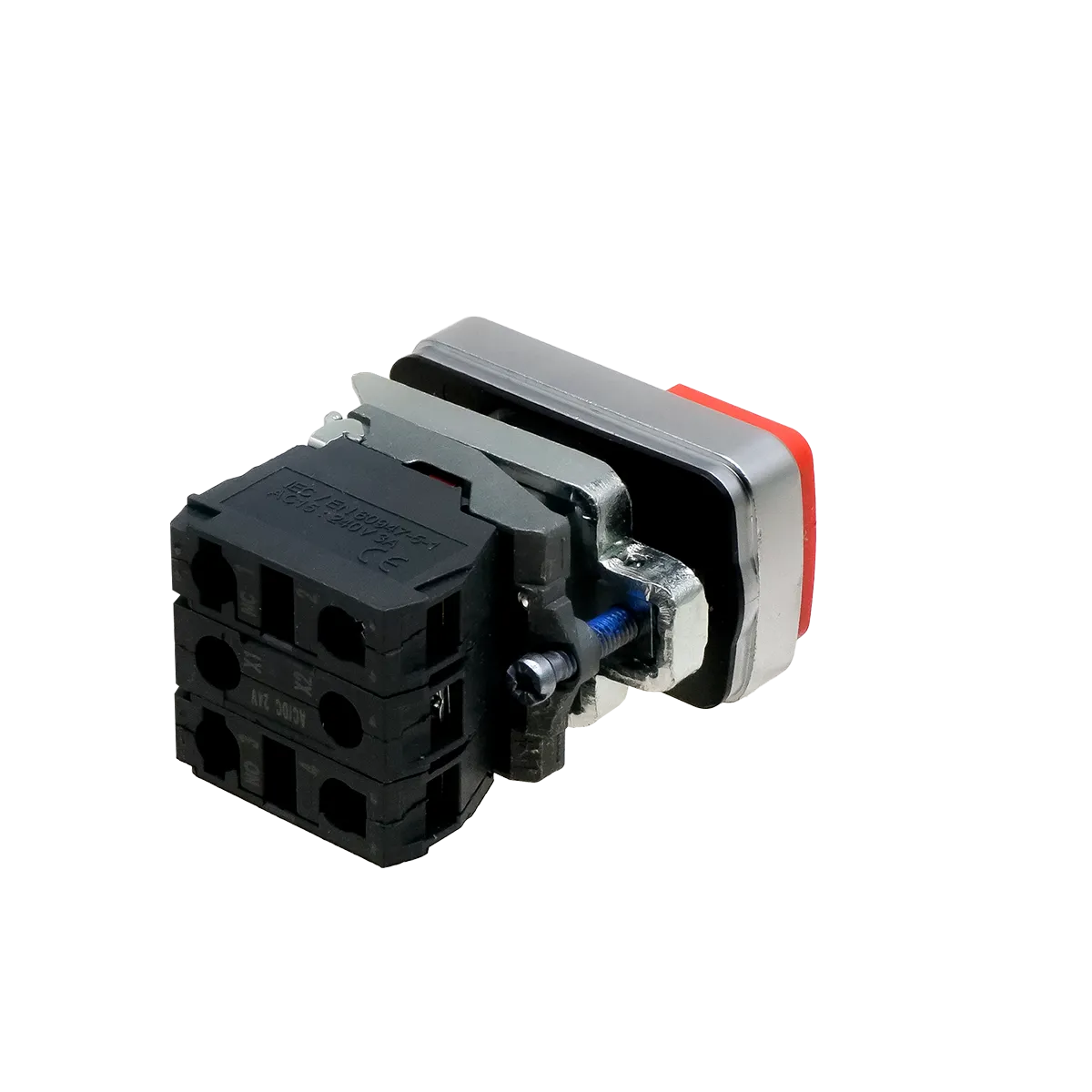 Кнопка двойная выступающая с подсветкой, красная/зеленая, маркировка "I+O", 1NO+1NC, 24V AC/DC, IP65, металл