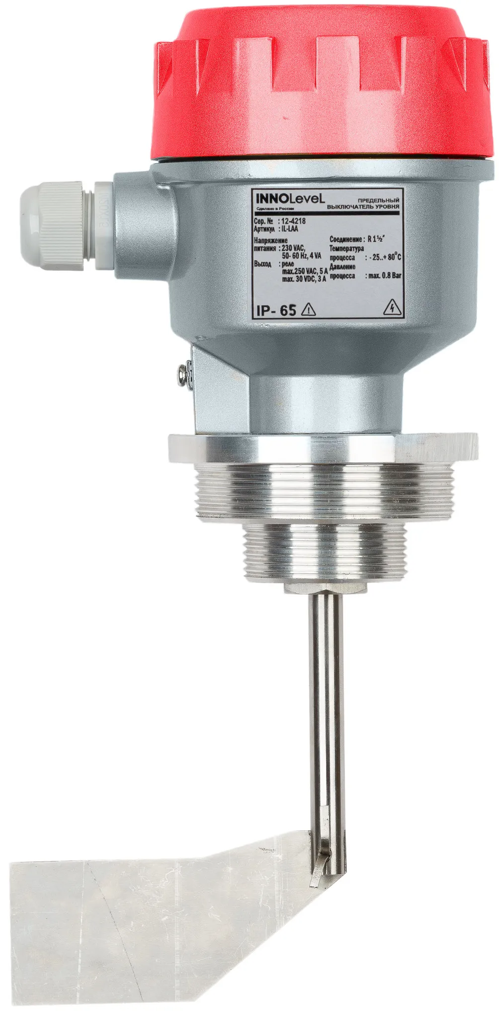 Механический ротационный датчик предельного уровня сыпучих материалов в алюм. корпусе, взрывозащ. ТР ТС 012/2011, -40 +80 С, Рmax=0.8 bar, 220 VAC, IP66, лопасть 40х98 мм, нерж. сталь, скорость вращения 5 об/мин, соединение- резьба 1 1/2" с переходом на 2