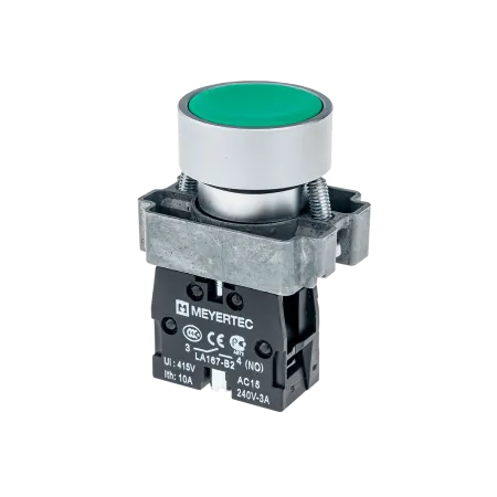 Кнопка плоская зеленая, 1NO, металл